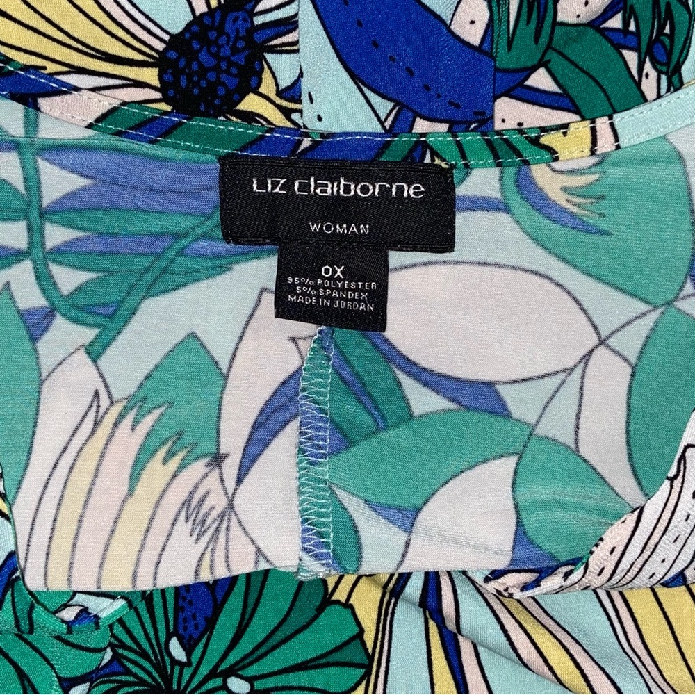 Liz Claiborne Floral Multi Color V-Neck Jersey Stretch Top - Woman 0X - Picture 9 of 9